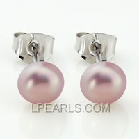 925 silver stud earrings with 5.5-6mm purple button pearls